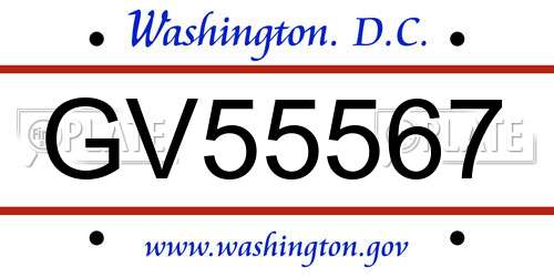 GV55567 District Of Columbia License Plate