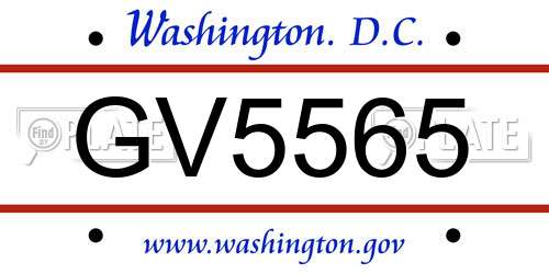 GV5565 District Of Columbia License Plate
