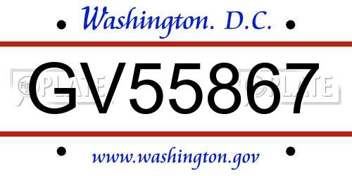 GV55867 District Of Columbia License Plate