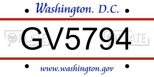 GV5794 District Of Columbia License Plate