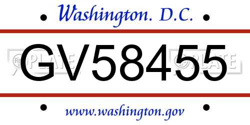 GV58455 District Of Columbia License Plate