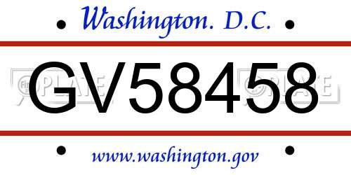 GV58458 District Of Columbia License Plate