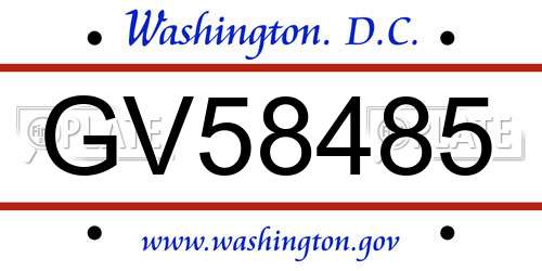 GV58485 District Of Columbia License Plate