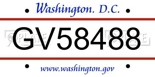 GV58488 District Of Columbia License Plate