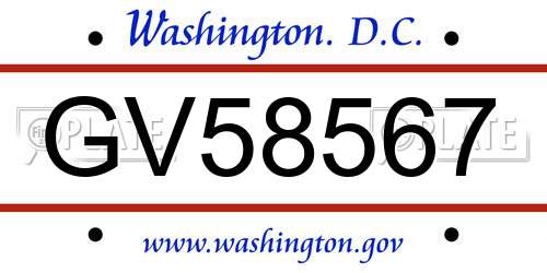 GV58567 District Of Columbia License Plate
