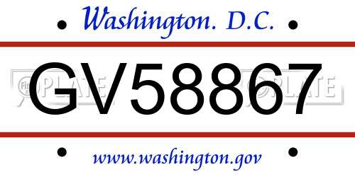 GV58867 District Of Columbia License Plate