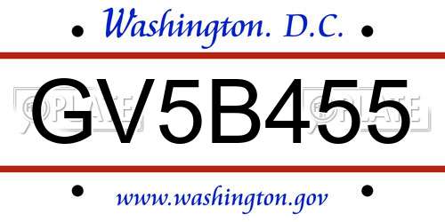 GV5B455 District Of Columbia License Plate