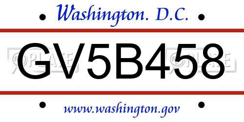 GV5B458 District Of Columbia License Plate