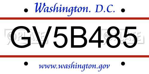 GV5B485 District Of Columbia License Plate