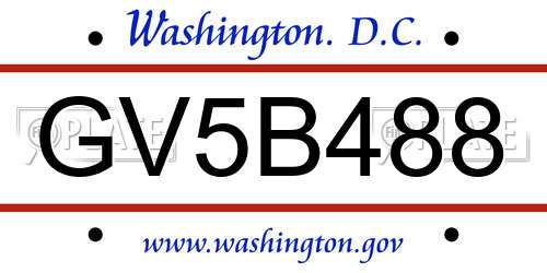 GV5B488 District Of Columbia License Plate