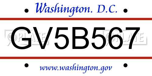 GV5B567 District Of Columbia License Plate