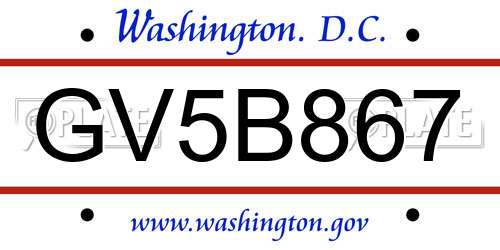 GV5B867 District Of Columbia License Plate