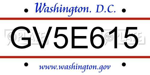 GV5E615 District Of Columbia License Plate