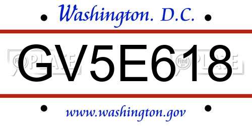 GV5E618 District Of Columbia License Plate
