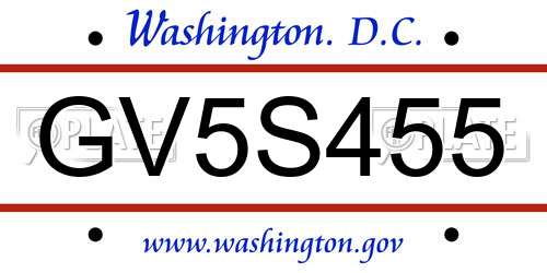 GV5S455 District Of Columbia License Plate