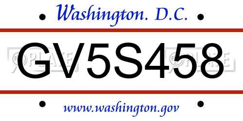 GV5S458 District Of Columbia License Plate
