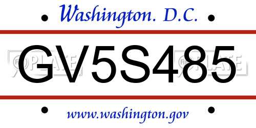 GV5S485 District Of Columbia License Plate