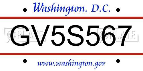 GV5S567 District Of Columbia License Plate