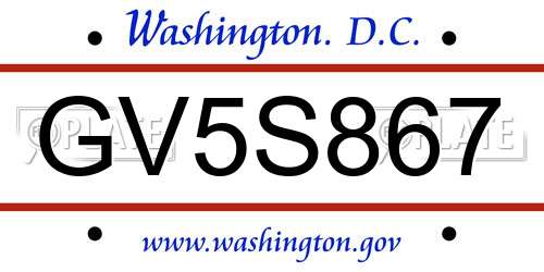 GV5S867 District Of Columbia License Plate