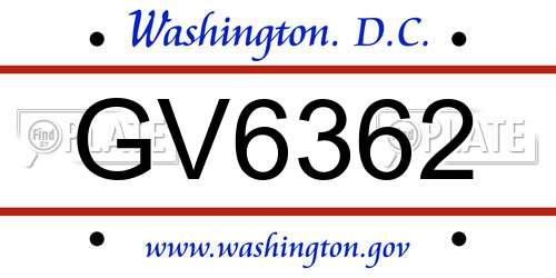 GV6362 District Of Columbia License Plate