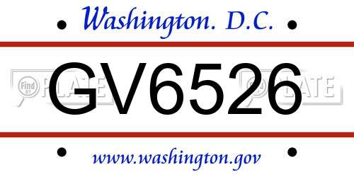 GV6526 District Of Columbia License Plate