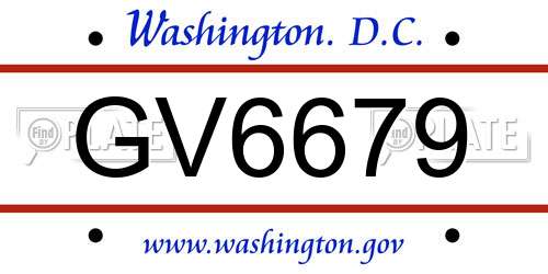 GV6679 District Of Columbia License Plate