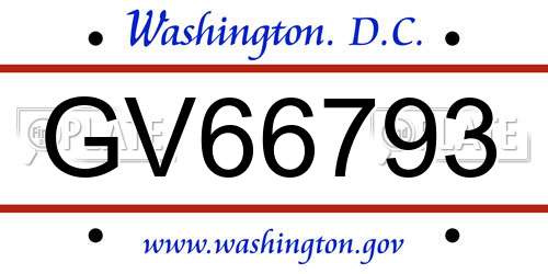 GV66793 District Of Columbia License Plate