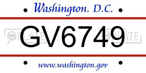 GV6749 District Of Columbia License Plate