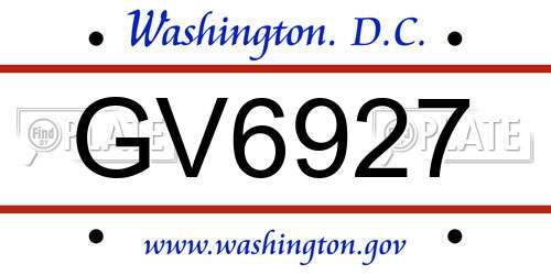 GV6927 District Of Columbia License Plate