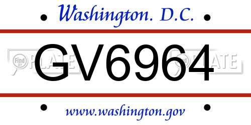GV6964 District Of Columbia License Plate