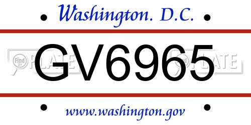 GV6965 District Of Columbia License Plate