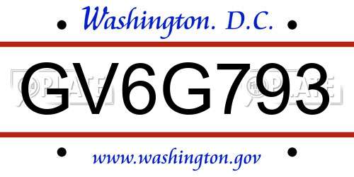 GV6G793 District Of Columbia License Plate