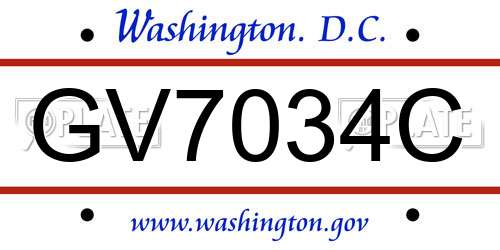 GV7034C District Of Columbia License Plate