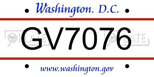 GV7076 District Of Columbia License Plate