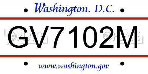 GV7102M District Of Columbia License Plate