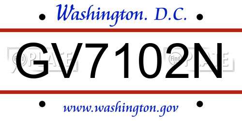 GV7102N District Of Columbia License Plate