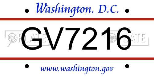 GV7216 District Of Columbia License Plate