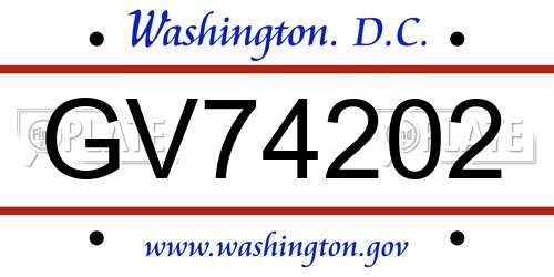 GV74202 District Of Columbia License Plate
