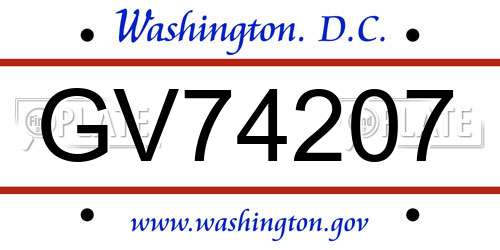 GV74207 District Of Columbia License Plate