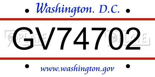 GV74702 District Of Columbia License Plate