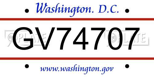 GV74707 District Of Columbia License Plate
