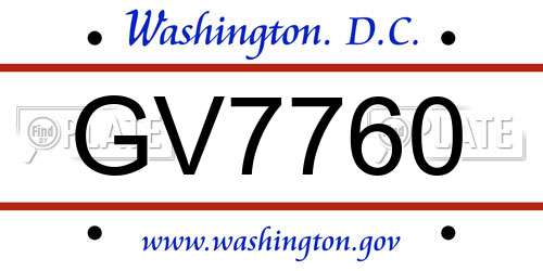 GV7760 District Of Columbia License Plate