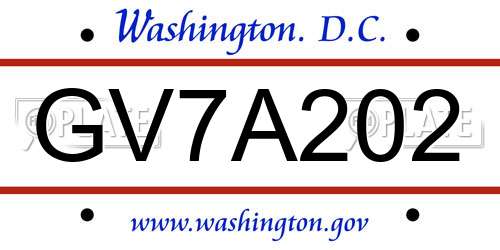 GV7A202 District Of Columbia License Plate
