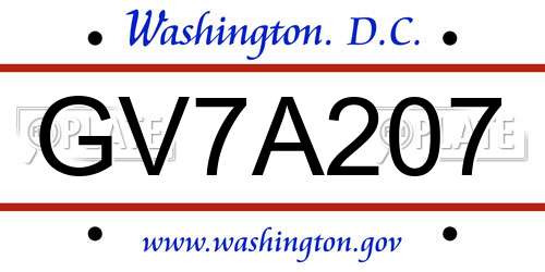 GV7A207 District Of Columbia License Plate