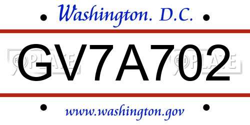 GV7A702 District Of Columbia License Plate