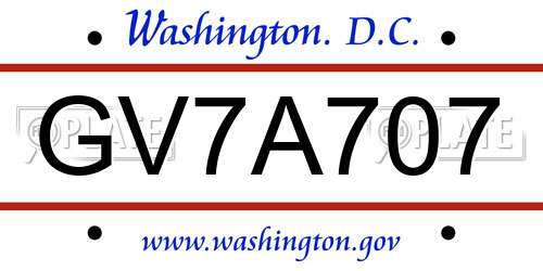 GV7A707 District Of Columbia License Plate