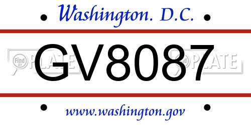 GV8087 District Of Columbia License Plate