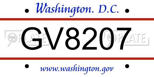 GV8207 District Of Columbia License Plate