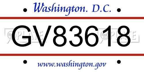 GV83618 District Of Columbia License Plate