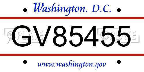 GV85455 District Of Columbia License Plate
